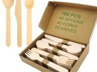 Disposable Wooden Cutlery Set - Alternative to Plastic, Eco Friendly, Biodegradable, Compostable Cutlery Pack, Natural Disposable Utensils Set (Wooden Cutlery Set 100 Pcs)