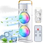 DoUbLe EnDeD SpRaY FaN, CoLd AiR, 2026 NeW 3 GeArS UsB OsCiLlAtInG FaN WiTh LeD LiGhT CoOlEr, ToUcH & ReMoTe CoNtRoL, 280mL WaTeR TaNk, IcE FiLlInG FaN - WhItE