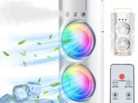 DoUbLe EnDeD SpRaY FaN, CoLd AiR, 2026 NeW 3 GeArS UsB OsCiLlAtInG FaN WiTh LeD LiGhT CoOlEr, ToUcH & ReMoTe CoNtRoL, 280mL WaTeR TaNk, IcE FiLlInG FaN - WhItE