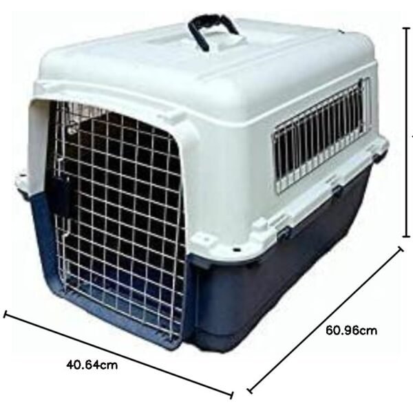 Dog Trust Heavy Duty Pet Travel Cage - Plastic Flight Cage for Pets (Blue & White - 24 Inch)