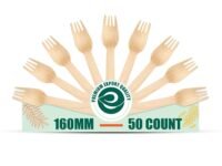 ECO SOUL [160mm, 50 Pack] Disposable Forks | Wooden Dining Flatware | Ideal for Kids Birthday, Wedding & Party