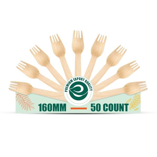 ECO SOUL [160mm, 50 Pack] Disposable Forks | Wooden Dining Flatware | Ideal for Kids Birthday, Wedding & Party