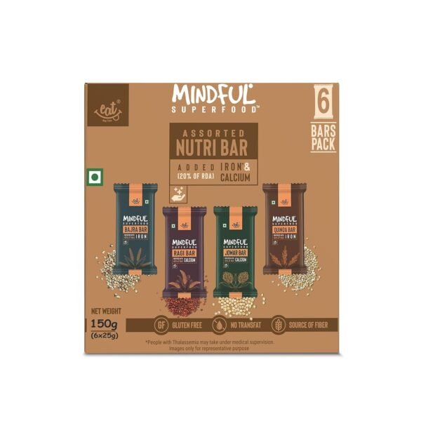 Eat Anytime Multigrain Millet Energy Bars, 6 Bars | High Protein, High Fiber, No Added Sugar | Gluten Free Granola Bars with Ragi, Quinoa, Jowar, Dark Chocolate | Healthy Snack (150g)