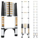 Equal 18 FT Portable & Compact Foldable Aluminium Telescopic Ladder | 2 Triangle Stabilizers | EN131 Certified | 2-Year Warranty | Heavy-Duty Ladder for Industrial & Commercial Use (5.5m / 14 Steps)