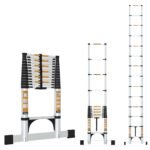 Equal 21.3 FT Portable & Compact Foldable Aluminium Telescopic Ladder | 2 Triangle Stabilizers | EN131 Certified | 2-Year Warranty | Heavy-Duty Ladder for Industrial & Commercial Use (6.5m / 16 Steps)