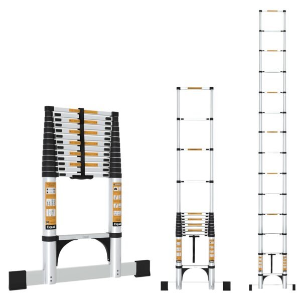 Equal 21.3 FT Portable & Compact Foldable Aluminium Telescopic Ladder | 2 Triangle Stabilizers | EN131 Certified | 2-Year Warranty | Heavy-Duty Ladder for Industrial & Commercial Use (6.5m / 16 Steps)