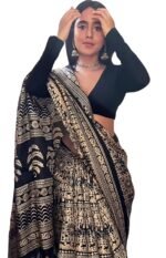 EthnicJunction Women's Art Silk Kalamkari Print Saree With Blouse Piece