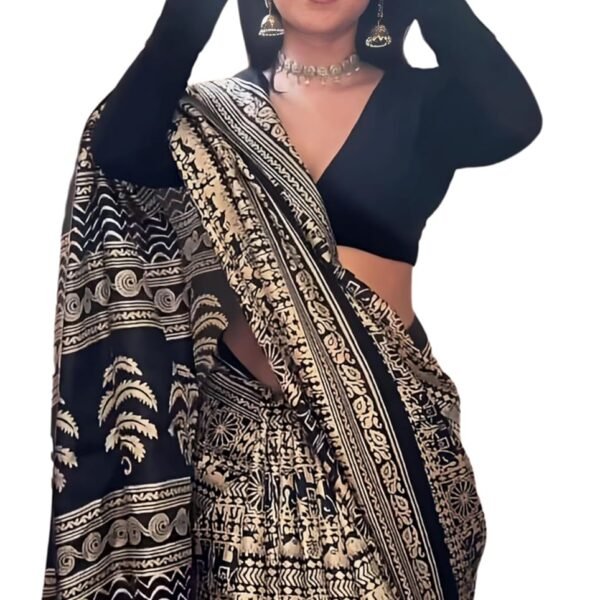 EthnicJunction Women's Art Silk Kalamkari Print Saree With Blouse Piece