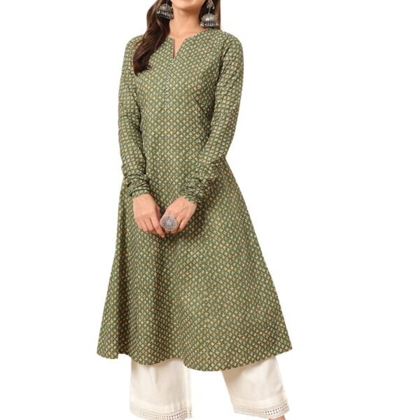 FIORRA Womens Cotton Regular Fit Floral Printed A-Line Kurta