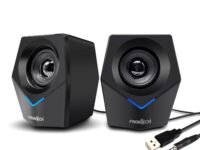 FRONTECH 2.0 Multimedia Speakers: 10W USB-Powered PC/Laptop/Mobile Speakers with 3.5mm AUX & Blue LED Lighting. (SPK-0011)