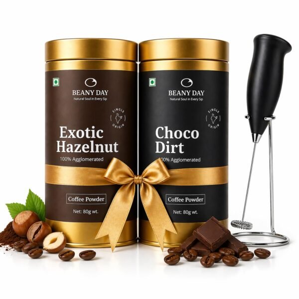 Free Frother | Beany Day Instant Coffee Duo – Choco Dirt & Hazelnut (80g x 2) | Agglomerated | No Chicory | Strong Café-Like Taste at Home