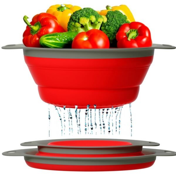 GCA - Collapsible Colander Kitchen Strainer, Environmentally Friendly Non-Toxic Easy to Clean Silicone Space-Saving Foldable Filter Colander Diameter Size 29.5 cm (Red)