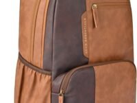 Gear Vintage Boxy Faux Leather Water Resistant Laptop Backpack, brown / light brown, L