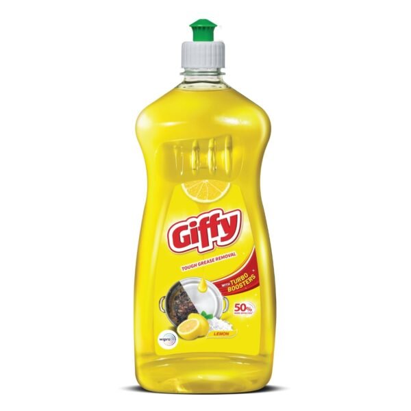 Giffy Liquid Dishwash Gel | 750 ml | Lemon and Active Salt | 50% More Effective | Tough Grease Removal Expert | Turbo Boosters | Mild fragrance | Removes Tough Malodour | Hand-Safe