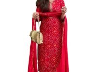 GoSriKi Viscose Printed Straight Kurta with Pant and Dupatta for Women | Viscose Wine | 3/4 Sleeve | Round Neck V-Slit | Ethnic Wear Casual Wear