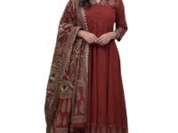 GoSriKi Women's Rayon Viscose Anarkali Printed Kurta Pant with Dupatta | Anarkali Kurta Set for Women | Flared Kurti Pant Set | Ethnic Printed Suit for Women