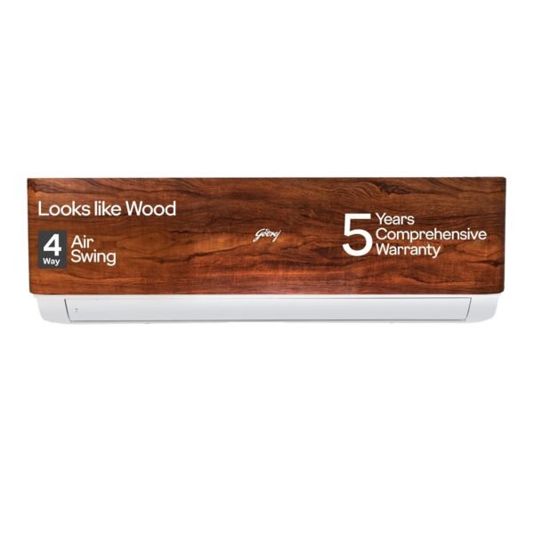 Godrej 1.5 Ton 3 Star, 5 Years Comprehensive Warranty, AI powered, 5-In-1 Convertible Cooling, 4 Way Air Swing, Wood Finish, Inverter Split AC (Copper, AC 1.5T SIC 18VTC3 WYB TK, Teak Wood)