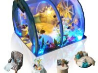 GuDoQi DIY Miniature Dollhouse Kit, Miniature House Kit 1:24 Scale,Tiny House kit with Furniture, Great Handmade Crafts Gift for Christmas Day, Sweet Home of Mermaid Princess