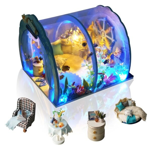 GuDoQi DIY Miniature Dollhouse Kit, Miniature House Kit 1:24 Scale,Tiny House kit with Furniture, Great Handmade Crafts Gift for Christmas Day, Sweet Home of Mermaid Princess