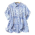 Gufrina Women's Polyester Shirt with Pocket Half Raglan Sleeves Spread Collar Neck Geometric Printed Relaxed Fit and Standard Length