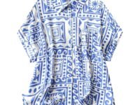 Gufrina Women's Polyester Shirt with Pocket Half Raglan Sleeves Spread Collar Neck Geometric Printed Relaxed Fit and Standard Length