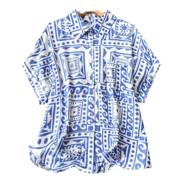 Gufrina Women's Polyester Shirt with Pocket Half Raglan Sleeves Spread Collar Neck Geometric Printed Relaxed Fit and Standard Length