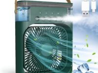 HACER 10W Mini Air Cooler with 1/2/3 H Timer 3 Wind Speed 7 Colors LED Type C USB Interface 3 Mist Spray Mode Portable 2A Personal Conditioner Fan Artic Cooling for Home Office (1Pc, Random)