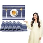 HOKIPO ® Ribbed Cotton Washable Dining Table Mats (Blue) 6 Pieces