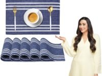 HOKIPO ® Ribbed Cotton Washable Dining Table Mats (Blue) 6 Pieces
