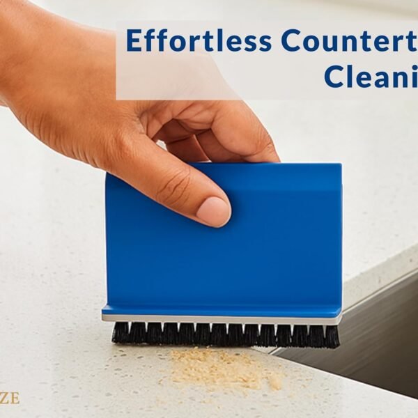 HOMEZE 2-in-1 Countertop Brush & Squeegee – Crumb Sweeper + Water Wiper, Edge-Hanging Compact Cleaner for Kitchen Sink & Counter, Bathroom Mirror/Slab, Desk & Sofa – Space-Saving Multi-Surface Tool