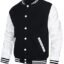 HOOD CREW Mens Varsity Jackets Faux Leather Sleeve Letterman Boys College Baseball Jacket, Black, Medium