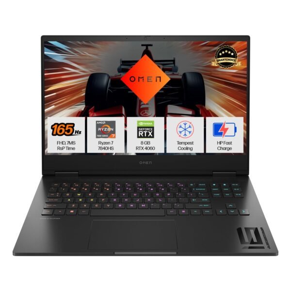 HP Omen AMD Ryzen 7 7840Hs, 8GB RTX 4060 (16GB DDR5, 1TB SSD) FHD, 165Hz, 300Nits, IPS, 16.1''/40.9cm, Win11, Office 21, Black, 2.32kg, Xd0020ax, RGB kb, Tempest Cooling, AI Gaming Laptop
