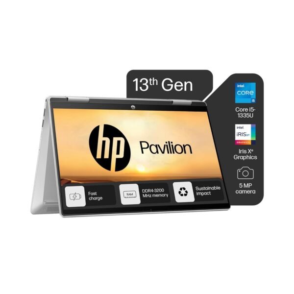 HP Pavilion x360, 13th Gen Intel Core i5-1355U Laptop (16GB DDR4, 512GB SSD),Touchscreen,IPS, 14''(35.6cm) FHD,Win 11, M365 Basic(1yr), Office Home 24, Silver,1.5kg, Iris Xe, 5MP Camera, ek1148TU