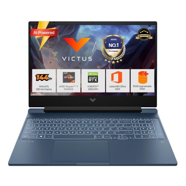 HP Smartchoice Victus, AMD Ryzen 7 7445HS, 6GB RTX 3050, 16GB DDR5(Upgradeable) 512GB SSD, 144Hz, 300 nits, 15.6''/39.6cm, Win 11, Office 24, Blue, 2.29kg, fb3134/20ax, Xbox Gamepass*, Gaming Laptop