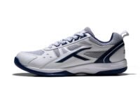 HUNDRED Raze Non-Marking Cushion Badminton Shoe (White::Navy, 1Uk, Unisex-Child)