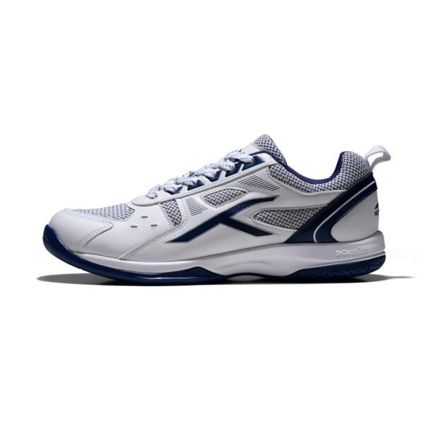 HUNDRED Raze Non-Marking Cushion Badminton Shoe (White::Navy, 1Uk, Unisex-Child)