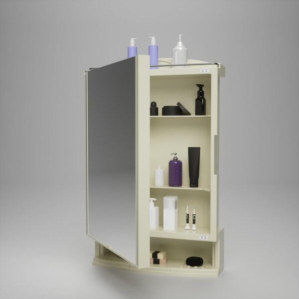 Happer Plastic Premium Multipurpose Wall Mounted Storage Cabinet with Mirror, Prime Look (Ivory)