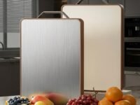 Herrlich Homes Stainless Steel Chopping Board for Kitchen | 38 x 28 cm Large Dual Side Cutting Board with Handle | Anti-Skid Heavy Duty Reversible Board for Vegetables, Meat, Fruits, Chapati Kneading