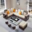 Homeify Carlo Wooden 9 Seater L-Shaped Sectional Sofa with Ottoman for Living Room(Premium Velvet,Right Side,Beige)