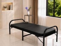 Honey Touch Atlas Folding Bed Single with Double Layer Mattress | No Assembly Required | Foldable Bed for Sleeping/Guests/Rented Apartments/Bedroom (3ft x 6ft, Black)