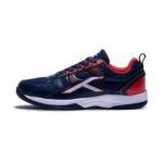Hundred Raze Unisex-Child Badminton Shoes (Non Marking) | Lightweight & Durable | X-Cushion, Active Grip Sole, Toe Assist(Navy/Orange Red, 1 UK)