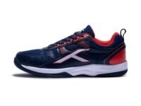 Hundred Raze Unisex-Child Badminton Shoes (Non Marking) | Lightweight & Durable | X-Cushion, Active Grip Sole, Toe Assist(Navy/Orange Red, 1 UK)
