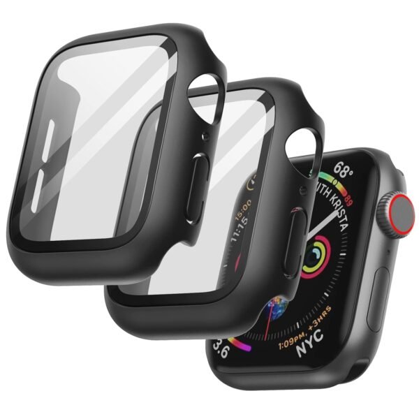 JETech Cover Case with Screen Protector for Apple Watch SE 3/2/1 (2025/2022/2020) / Series 6 5 4 44mm, Overall Protective Cover, Built-in Tempered Glass Film High Sensitivity, 2 Pack (Black)