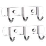 JIALTO 2 PCS Cloth Hanger for Wall, Steel Hanger for Clothes, Door Hooks for Clothes, Bathroom and Door Cloth Hanger,Mounted Hangers for Shirts, Dresses, and More (Silver, 3 Hook)
