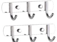 JIALTO 2 PCS Cloth Hanger for Wall, Steel Hanger for Clothes, Door Hooks for Clothes, Bathroom and Door Cloth Hanger,Mounted Hangers for Shirts, Dresses, and More (Silver, 3 Hook)