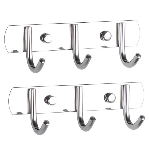 JIALTO 2 PCS Cloth Hanger for Wall, Steel Hanger for Clothes, Door Hooks for Clothes, Bathroom and Door Cloth Hanger,Mounted Hangers for Shirts, Dresses, and More (Silver, 3 Hook)