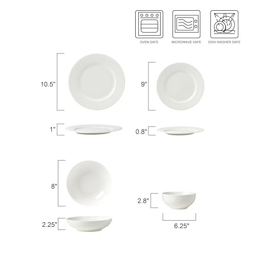 Joseph Sedgh Collection 16-piece Bone China Dinnerware Set, Service for 4, Greek Key White