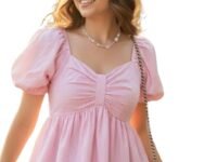 KARMA APPAREL Women’s Stylish Puff Sleeve Ruched Bow Front Top | Trendy Casual Summer Wear for Girls | Soft Lightweight Western Top for Daily & Vacation Outfit