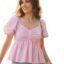 KARMA APPAREL Women’s Stylish Puff Sleeve Ruched Bow Front Top | Trendy Casual Summer Wear for Girls | Soft Lightweight Western Top for Daily & Vacation Outfit