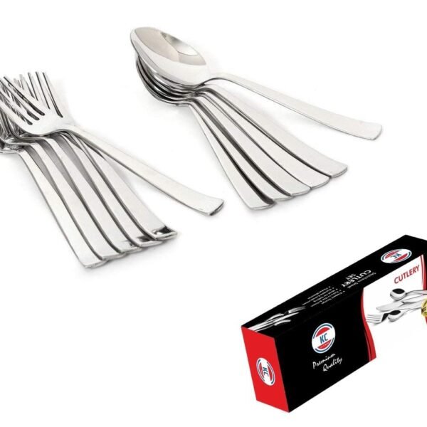 KC Stainless Steel Spoon Set, 12 Pieces, Indian Kitchen Utensils (6 Spoons and 6 Forks Set)